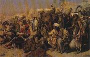Leopold Carl Muller Market Place Outside the Gates of Cairo. oil